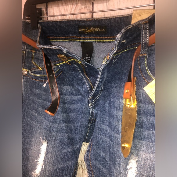 South Pole Stretch Juniors Size 5 Cuffed Denim Capris Feather Pocket Design - Picture 4 of 12